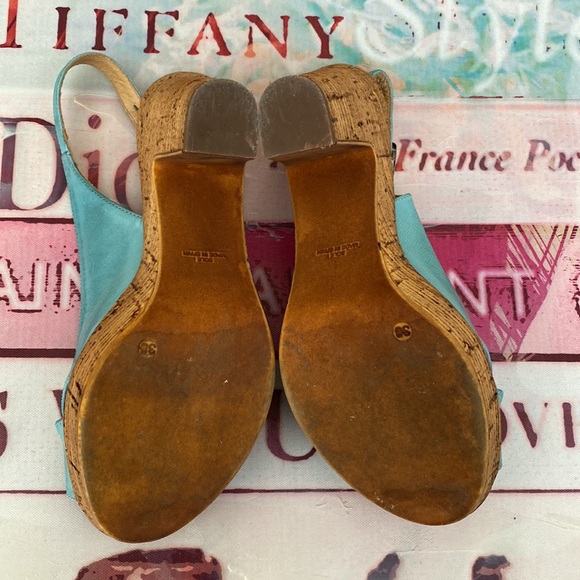 David Tyler Teal Leather Cork Heels - Picture 4 of 7